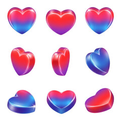 heart, love, valentine, hearts, symbol, vector, shape, illustration, icon, day, romance, 3d, pink, set, red, 