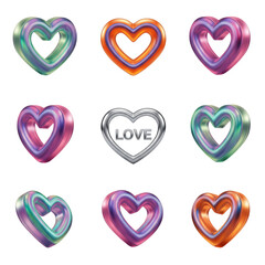 heart, love, valentine, hearts, symbol, vector, shape, illustration, icon, day, romance, 3d, pink, set, red, 