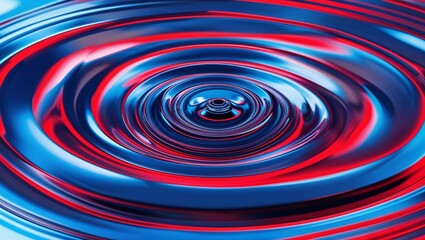 Vibrant Abstract Ripple Effect Artwork with Blue and Red Concentric Circles and Glossy Texture