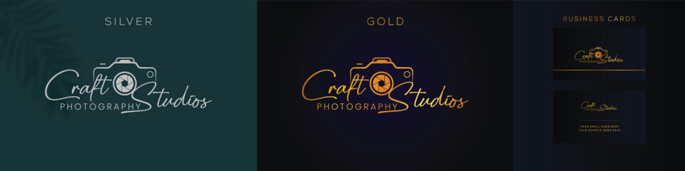 Minimalist Photography Logo Design with Camera Icon and Elegant Script Font – Vector Template