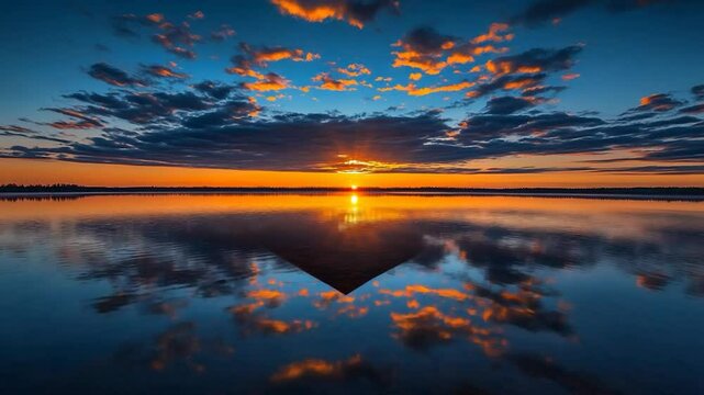 Sunset Pyramid Reflection on Calm Lake