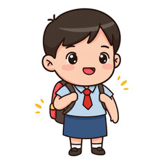 Illustration of Cute Student Girl in School Uniform with Backpack