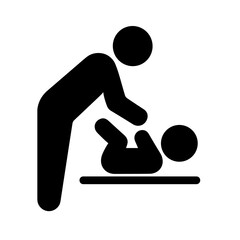 Parent changing baby diaper icon in solid style