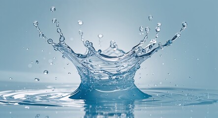 High Resolution Water Splash Photo with Clear Blue Wave and Droplets on Clean White Background