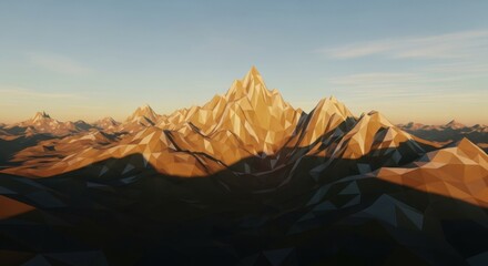 Naklejka premium Mountain Range Digital Art with Warm Light and Low Poly Style