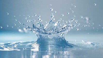 High Resolution Water Splash Photo with Clear Blue Wave and Droplets on Clean White Background