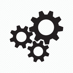 Three black gear icons vector isolated on white