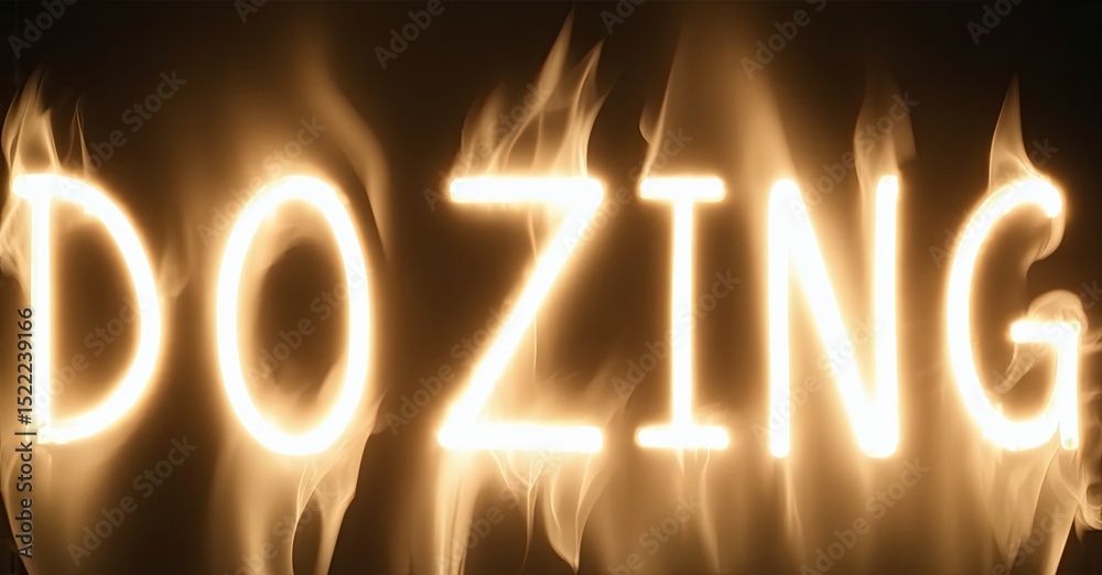 Poster bright text reads dozing with fiery background. dramatic lighting creates intense visual impact. bol