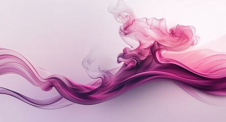 1Abstract Pink and Purple Smoke Wave Artwork with Fluid Motion on White Background in Horizontal Layout