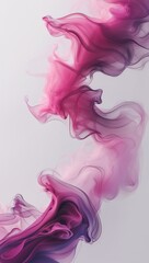 1Abstract Pink and Purple Smoke Wave Artwork with Fluid Motion on White Background in Horizontal Layout