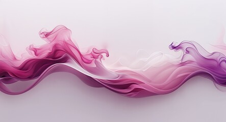1Abstract Pink and Purple Smoke Wave Artwork with Fluid Motion on White Background in Horizontal Layout