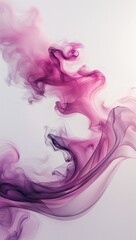 1Abstract Pink and Purple Smoke Wave Artwork with Fluid Motion on White Background in Horizontal Layout