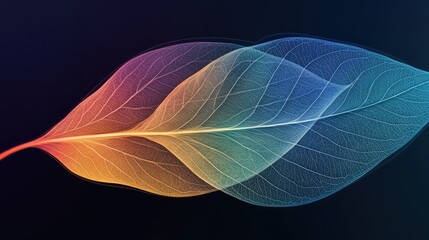 Colorful Digital Leaf Illustration with Smooth Gradient and Intricate Vein Patterns on a Dark Background for Nature and Abstract Art Themes