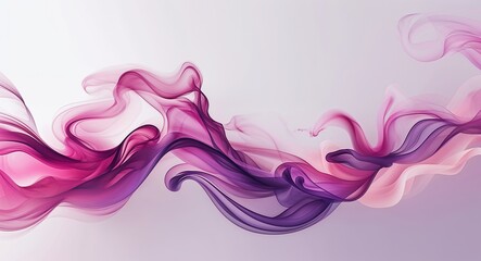 1Abstract Pink and Purple Smoke Wave Artwork with Fluid Motion on White Background in Horizontal Layout
