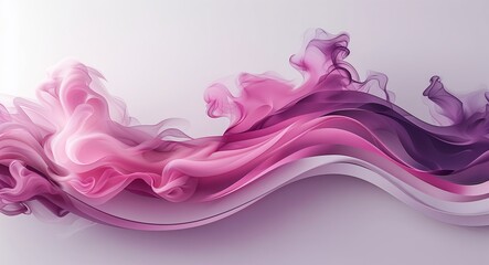 1Abstract Pink and Purple Smoke Wave Artwork with Fluid Motion on White Background in Horizontal Layout