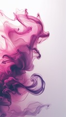 1Abstract Pink and Purple Smoke Wave Artwork with Fluid Motion on White Background in Horizontal Layout