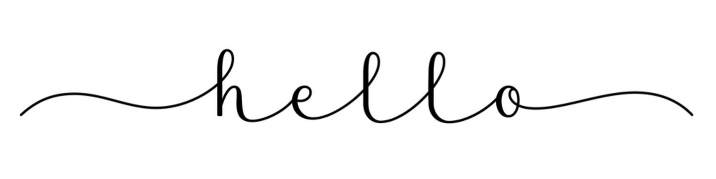 HELLO black brush calligraphy banner on transparent background