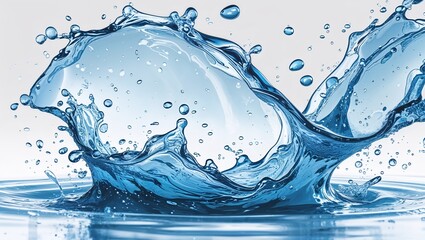 High Resolution Water Splash Photo with Crown Shape on Reflective Surface and Soft Blue Background