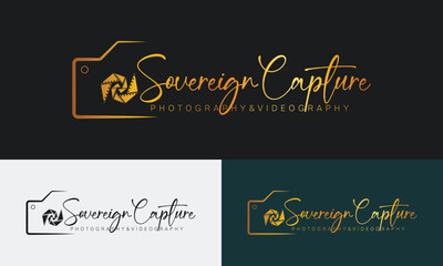 Minimalist Photography Logo Design with Camera Icon and Elegant Script Font – Vector Template