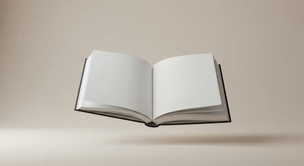 Open Book Floating with Blank Pages Isolated on Neutral Background