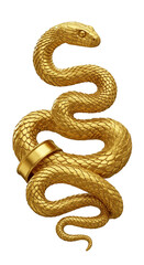 Obraz premium Illustration of a Golden Snake Coiled Around a Ring on Transparent Background