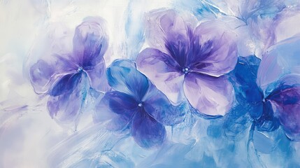 Beautiful abstract painting of purple and blue flowers creating a serene and calming atmosphere, perfect for adding elegance to any space, home or office decor.
