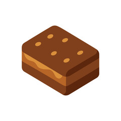 Isometric chocolate brownie with caramel filling and dots illustration for menu design