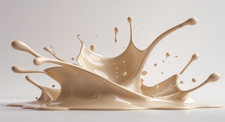 Creamy Beige Liquid Splash Artwork with Glossy Texture and Elegant Motion on White Background
