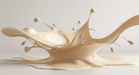Creamy Beige Liquid Splash Artwork with Glossy Texture and Elegant Motion on White Background