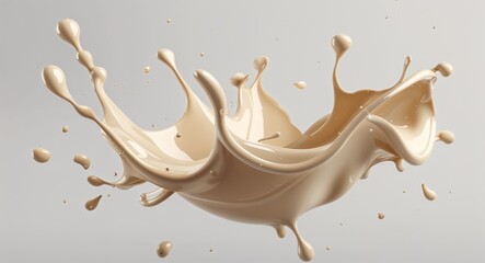 Creamy Beige Liquid Splash Artwork with Glossy Texture and Elegant Motion on White Background