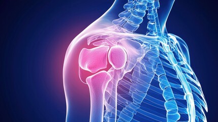 A transparent human figure with a blue background, highlighting the shoulder and upper arm area.