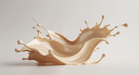 Creamy Beige Liquid Splash Artwork with Glossy Texture and Elegant Motion on White Background