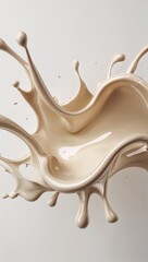 Creamy Beige Liquid Splash Artwork with Glossy Texture and Elegant Motion on White Background