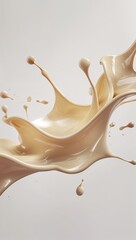 Creamy Beige Liquid Splash Artwork with Glossy Texture and Elegant Motion on White Background
