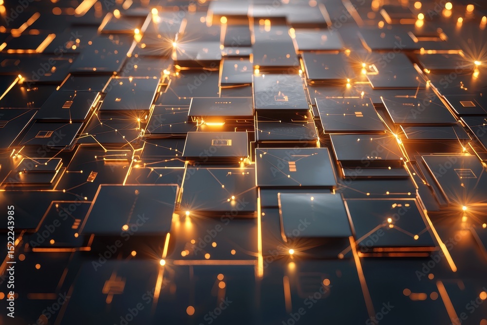 Wall mural futuristic circuit board with glowing connections and digital pathways in a high-tech environment