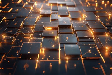 Obraz premium Futuristic Circuit Board with Glowing Connections and Digital Pathways in a High-Tech Environment