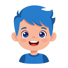 Illustration Of Smiling Blue Hair Boy Cartoon Face Portrait Character
