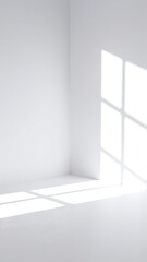 Obraz premium A bright, airy white room featuring two large windows that allow natural light to flood in, complemented by a single smaller window for added charm.