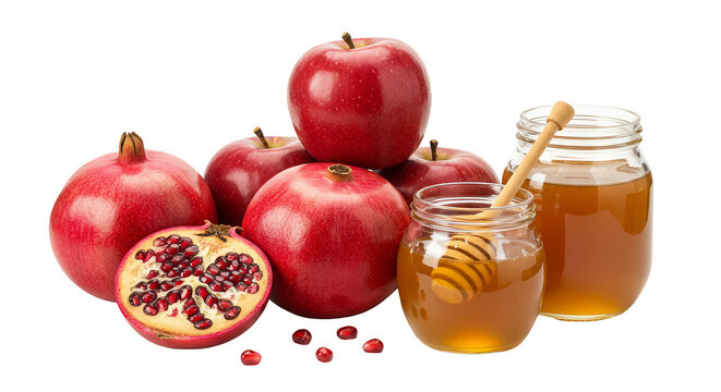 Illustration of Pomegranates Apples and Honey Jars for Jewish Holiday
