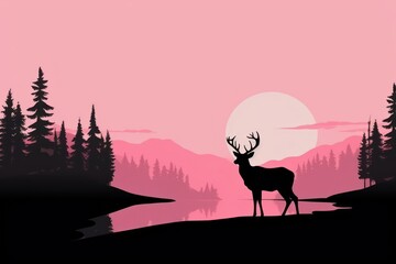 Naklejka premium Deer in a field silhouette landscape wildlife.