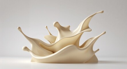 Three Creamy Beige Liquid Splash Shapes in Triangular Layout on White Background with Fluid Motion