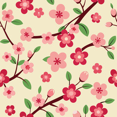 Cherry Blossom Seamless Pattern – Elegant Floral Spring Background with Sakura Flowers