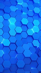 Fototapeta premium A vibrant blue hexagon background featuring dynamic light effects, creating a sense of depth and movement, perfect for modern design projects.