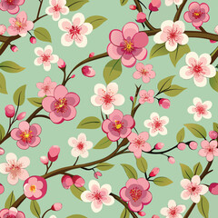 Cherry Blossom Seamless Pattern – Elegant Floral Spring Background with Sakura Flowers