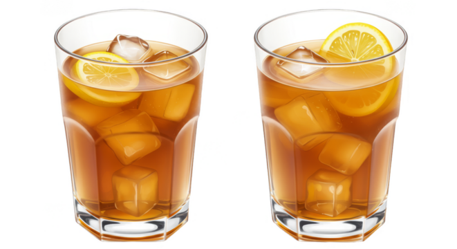 Illustration Two Glasses of Refreshing Iced Tea with Lemon Slices