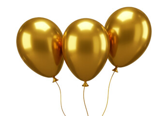 Illustration Three Golden Balloons For Celebration on Transparent Background