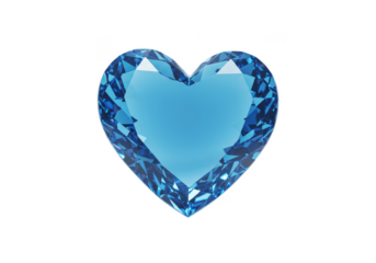 Isolated 3D Blue Heart Gemstone Symbol with Transparent Background