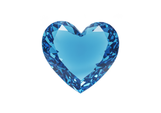 Isolated 3D Blue Heart Gemstone Symbol with Transparent Background