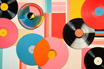 Collage Retro dreamy vinyl records art backgrounds technology.