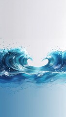 Realistic Blue Water Wave Illustration with Droplets and Fluid Motion on White Background
